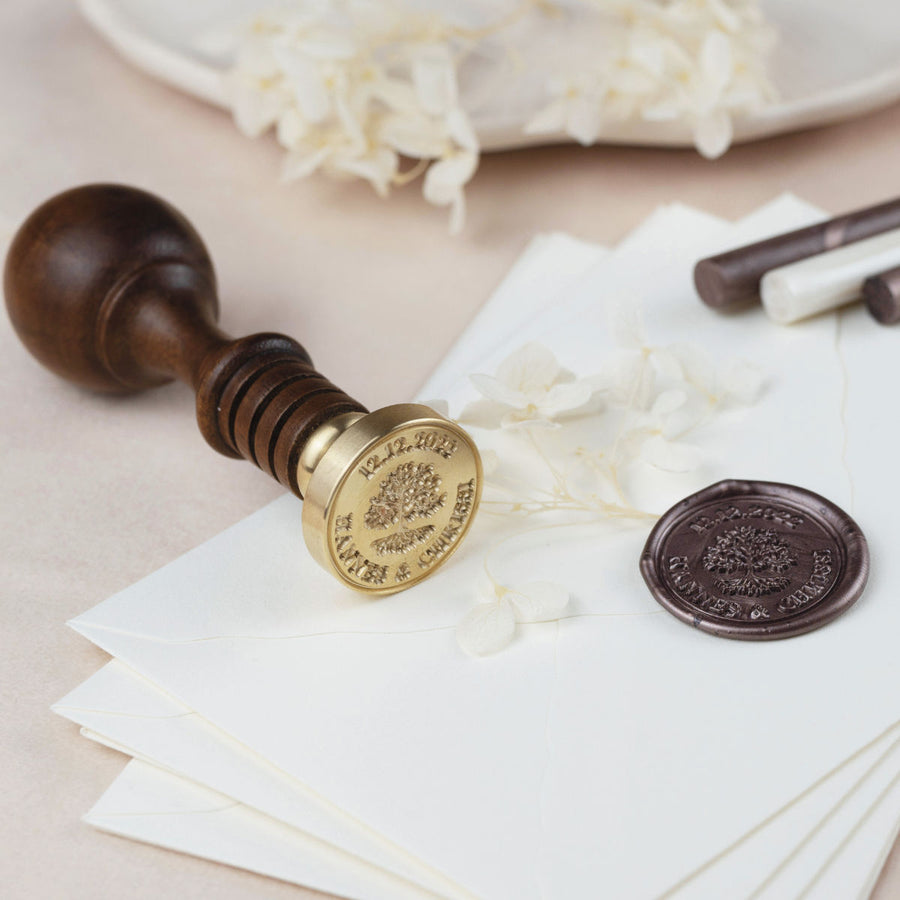 Siegelstempel personalisiert Design Hochzeit Baum des Lebens mit Rundtext